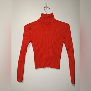 Zara Women's Red Ribbed Turtleneck Sweater
